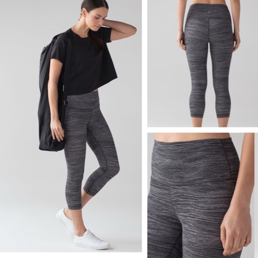 Lululemon Wunder Under Crop Hi-Rise Bit Point Ice Grey Black Leggings 10
